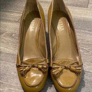 Lauren Ralph Lauren Patent Leather Yellow//Gold Women's Wedge Heels Sz 9M